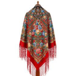 1914-5 Authentic Pavlovo Posad Russian Shawl, beautiful floral soft wool warm multicolor scarf 148x148 cm, 58x58 inches