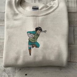 rock lee embroidered crewneck, naruto shippuden embroidered sweatshirt, inspired embroidered manga anime hood