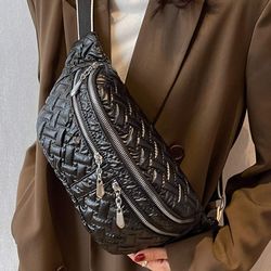 Womens Quilted Zip Front Bum Bag