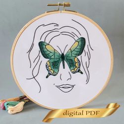 Turquoise butterfly pattern pdf embroidery, Easy embroidery DIY