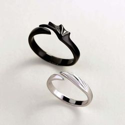 Angel and Devil Matching Ring Set - 925 Sterling Silver Edgy Couple Ring
