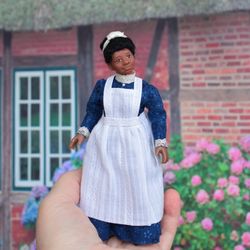 Miniature doll in 1/12 scale.  Nanny doll for the dollhouse.