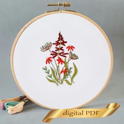 Wild flower pattern pdf embroidery, Easy embroidery DIY