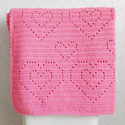 Crochet filet heart blanket baby pattern Crochet blanket for baby girl - Berzore