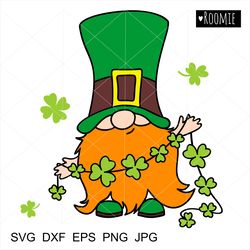 St Patricks Day Irish Gnome With Clover Garland Svg clipart png sublimation Shirt Design, Shamrock LUCKY St paddys day
