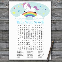 Unicorn Baby shower word search game card,Rainbow Baby shower games printable,Baby Shower Activity,Instant Download-379
