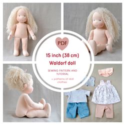 diy waldorf doll 15 inch (38 cm) tall. pdf sewing pattern and tutorial. patterns of doll clothes as bonus!