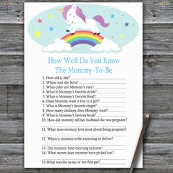 Unicorn How well do you know baby shower game card,Rainbow Baby shower games printable,Fun Baby Shower Activity--379