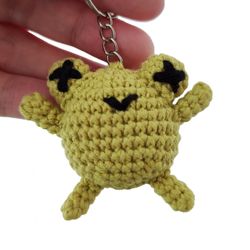 Frog keychain. Mini amigurumi key ring backpack. Gift for friend.