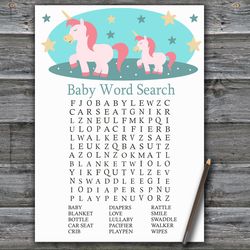 Rainbow Unicorn Baby shower word search game card,Unicorn Baby shower games printable,Fun Baby Shower Activity--378