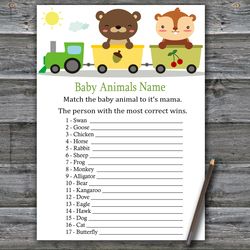 Animal train Baby animals name game card,Woodland Baby shower games printable,Fun Baby Shower Activity--377