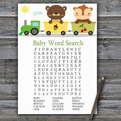 Animal train Baby shower word search game card,Woodland Baby shower games printable,Fun Baby Shower Activity--377