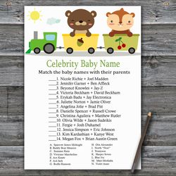 Animal train Celebrity baby name game card,Woodland Baby shower games printable,Fun Baby Shower Activity--377