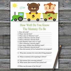 Animal train How well do you know baby shower game card,Woodland Baby shower games printable,Fun Baby Shower Activity377