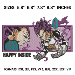 vegeta ultra ego form embroidery design file, dragon ball anime embroidery design, machine embroidery pattern.