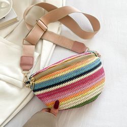 Womens Color Block Straw Bag