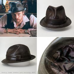Mickey O'Neil hat / Fedora Leather Hat / leather hat / Snatch / Handmade hat / Custom size