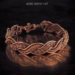 Unique wire wrapped copper bracelet, Copper wire woven jewelry, Antique style, 7th Anniversary gift for woman or man