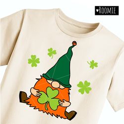 Irish Gnome With Clover Shirt Design SVG, St Patricks Day Gnome clipart png sublimation, Shamrock LUCKY St paddys day