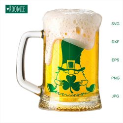 st patricks day svg, irish gnome with clover clipart png sublimation shirt design shamrock st paddys day beer mug design