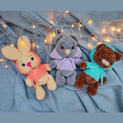 Crochet cat, bunny, bear, crochet bunny, crochet bear, crochet cat, set of 3 crochet toys, crochet animals