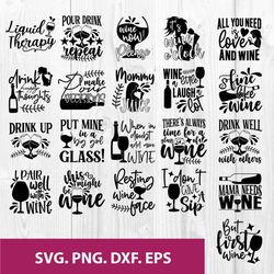 Wine Bundle Svg, Wine Svg, Wine Quotes Svg, Alcohol Silhousette Svg, Png Dxf Eps File
