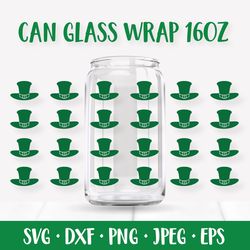Saint Patricks Day Can Glass Wrap SVG. Hats Glass Can