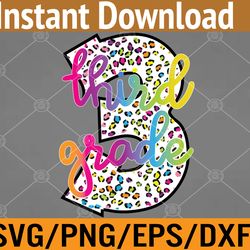 colorful leopard number third grade teacher back to school svg, eps, png, dxf, digital download
