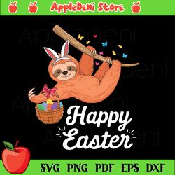 happy cute sloth with bunny ears svg, egg sloth svg, easter svg, bunny svg