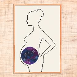 Pregnancy woman cross stitch pattern Galaxy cross stitch Space Mom cross stitch Expectant mother cross stitch Future mam