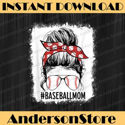 bleached baseball mom messy bun game day vibes mother's day happy mother's day png sublimation design