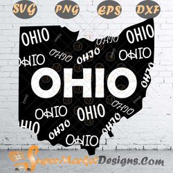 Map Ohio Typography Design Retro Wave Scarlet And Grey SVG PNG DXF EPS