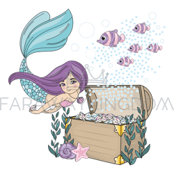 mermaid diamond cartoon travel ocean vector illustration set