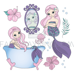 mermaid fashion underwater tropical vector illustration set