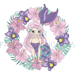 mermaid flower tropical floral wreath vector illustration set