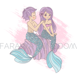 mermaid friend cartoon travel tropical vector illustration set