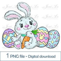Cute Easter Bunny 1 PNG file Easter eggs watercolor clipart Baby bunny design First Easter Sublimation animal Digital