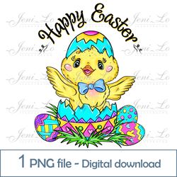 Cute Easter chicken 1 PNG file Easter eggs watercolor clipart Happy Easter design First Easter gift Sublimation Download