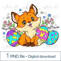 Cute Baby fox 1 PNG file Easter eggs clipart Happy Easter design First Easter Sublimation animal Art Digital Download