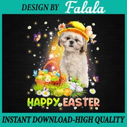 happy easter cute bunny dog png, shih tzu eggs basket png, happy easter eggs, easter png, digital download