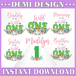 Personalized Name Wild One Birthday Girl Png, Family Png, Zoo Safari Birthday Png, Family Birthday Bundle, Wild Family