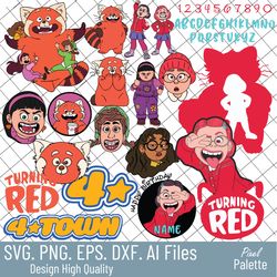 turning red svg bundle, turning red clipart, turning red logo shirt, turning red birthday, turning red alphabet font, tu