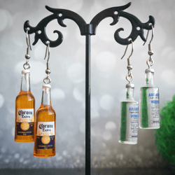 Vodka and beer earrings are weird, Irish, funny, queer alcohol drink bottle earrings