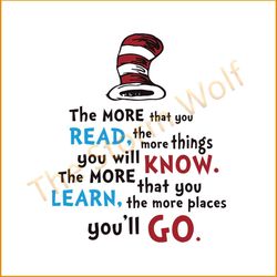The more that you read, the more things, you will know, the more that you learn, the more places you'll go Svg, Dr Seuss