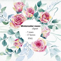 watercolor floral clipart, roses png.