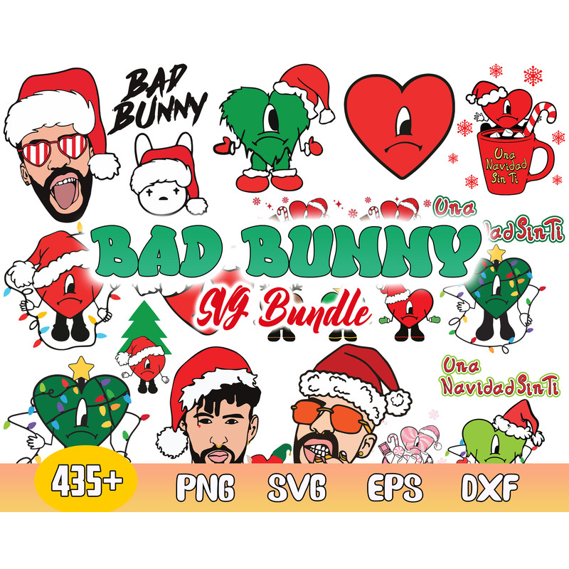 Bad Bunny Christmas Bundle Svg, Bunny Santa Claus Hat Christmas, Una Vidad Sin Ti Svg.jpg