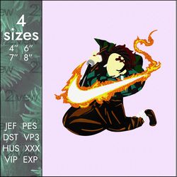 nike tanjiro embroidery design, kamado anime demon slayer kimetsu no yaiba, 4 sizes