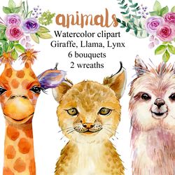 Watercolor animals clipart, png