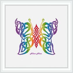 Cross stitch pattern Insect Butterfly silhouette celtic knot ethnic ornament rainbow wings counted crossstitch patterns