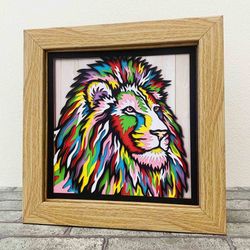 lion 3d layered svg for cardstock/ colorful lion multilayer wall art/ lion mandala pop art/ 3d animal papercraft svg